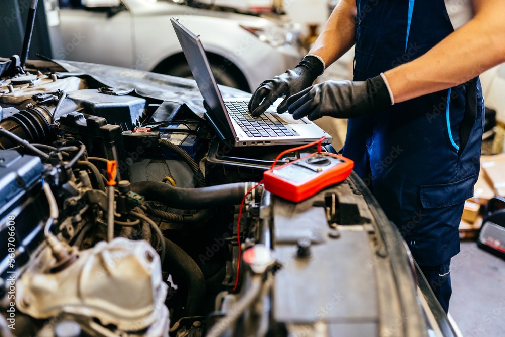 Laptop connected to car ECU for diagnostic check by FM Auto Remapping, West Midlands