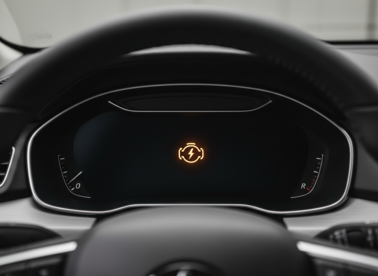 Engine management warning light illuminated on a vehicle dashboard