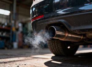 Exhaust pipe emitting faint gases from a diesel vehicle