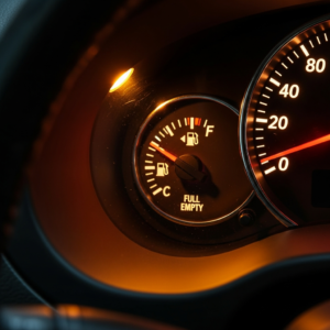 Vehicle fuel gauge dashboard showing fuel level — economy remap can improve miles per gallon