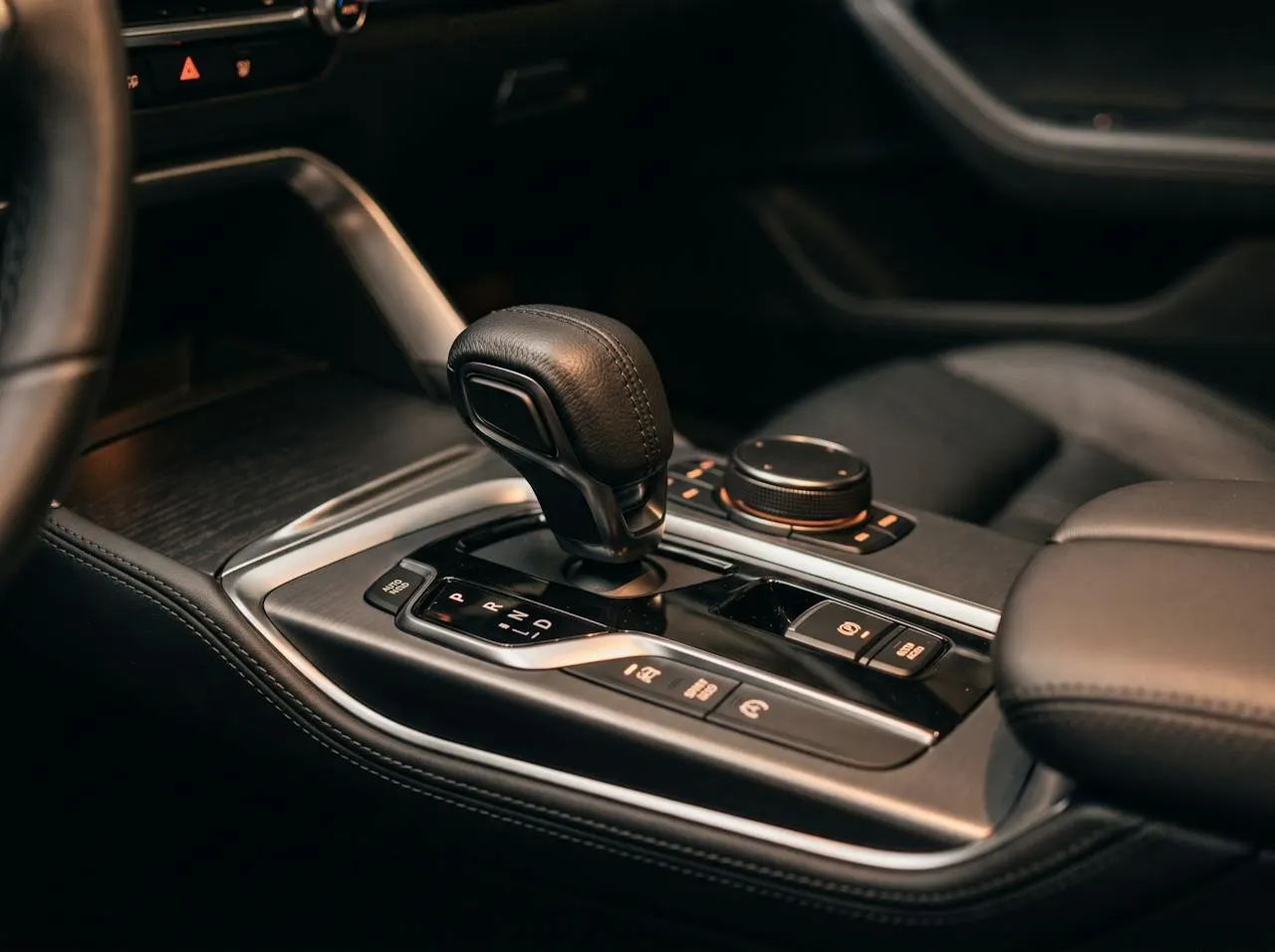 An automatic gear selector in a car's centre console